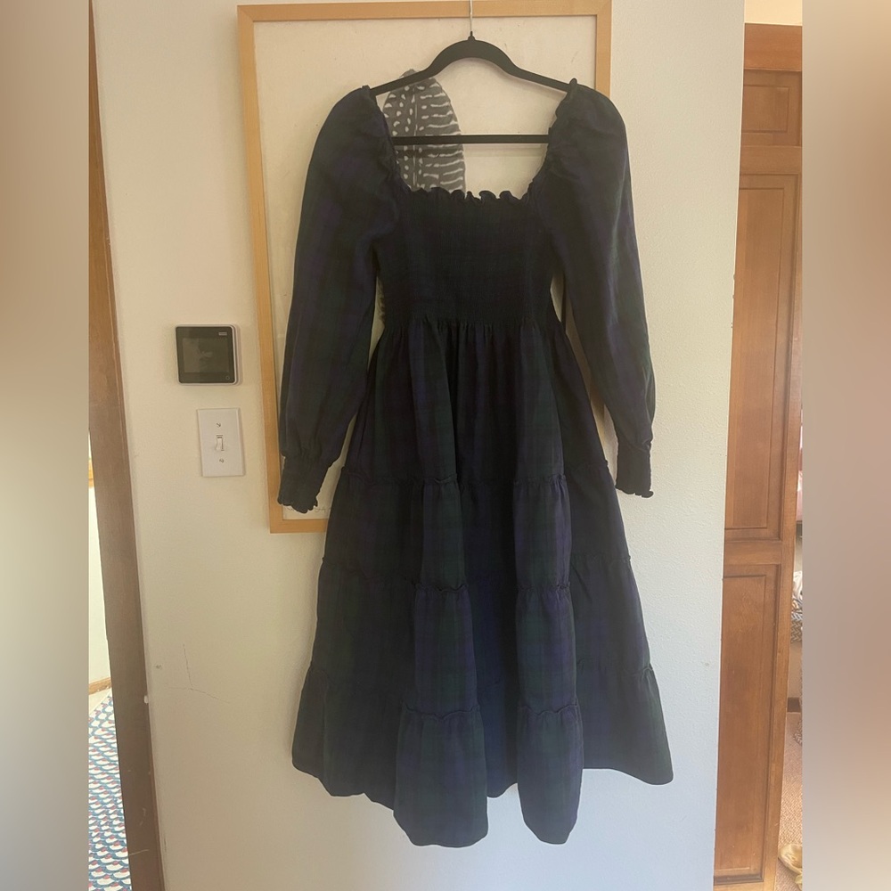 Hill House Home Long Sleeved Nap Dress - navy and green plaid